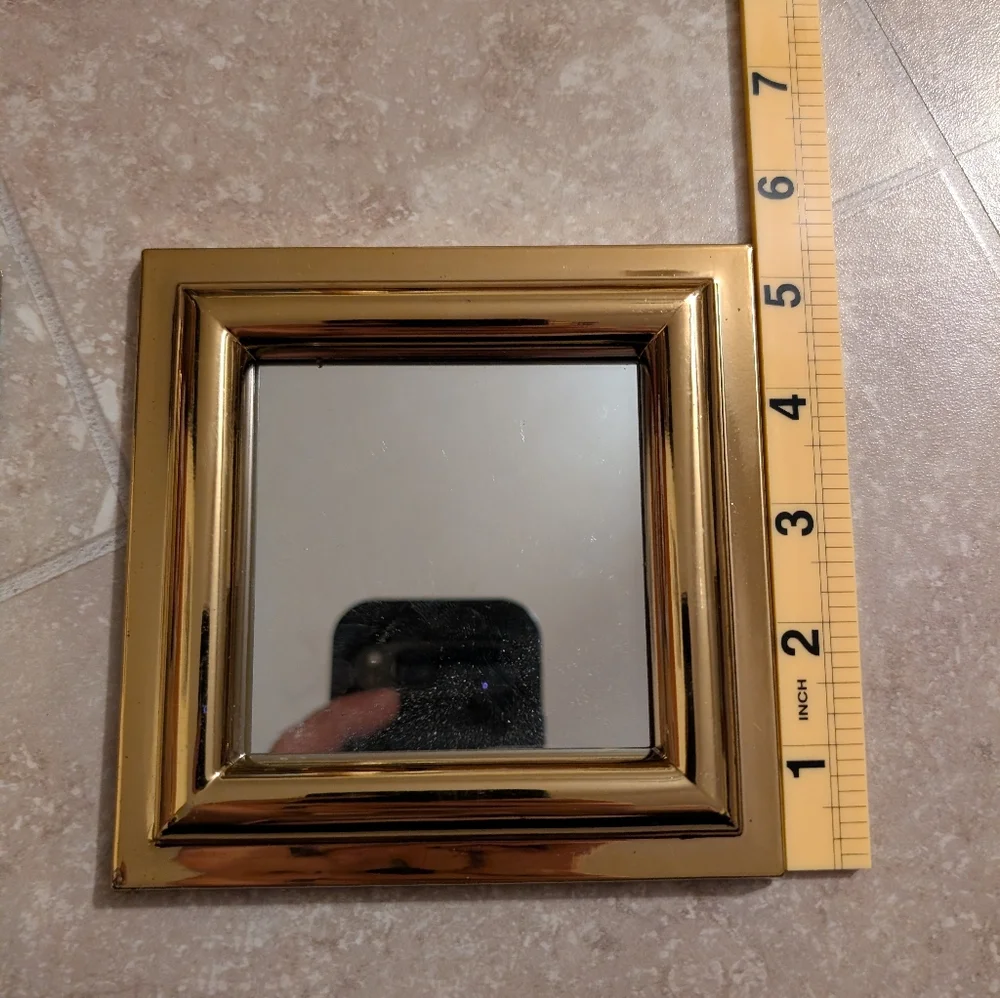 Vintage Burnwood Accent Mirrors Gold Tone, MCM Retro- Square 5x5 , Set of 2
